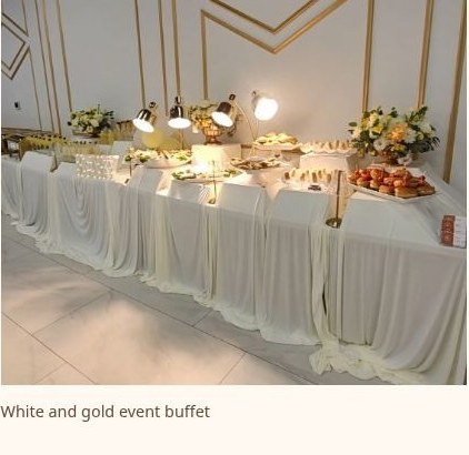 Elegant white and gold event buffet